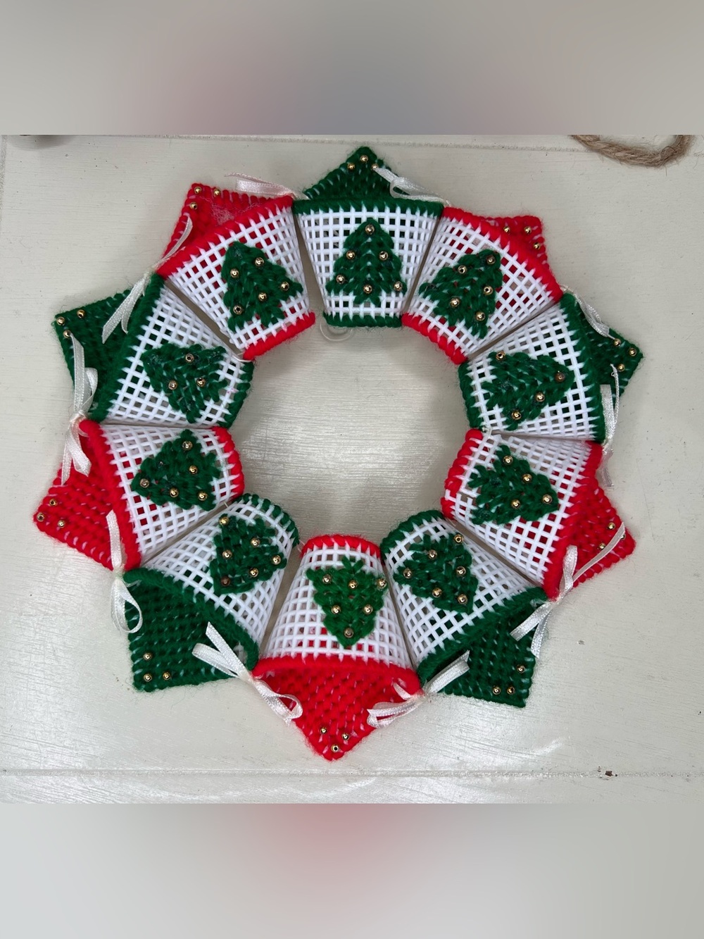 Handmade Needlepoint Christmas Wreath